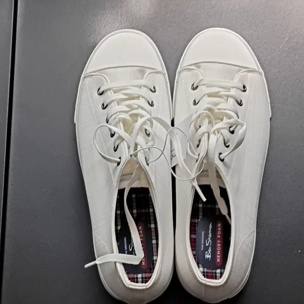 Ben Sherman White Canvas Lace-Up Sneakers Memory Foam Men's US 12